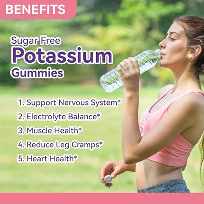 2 Pack Potassium Gummies, Potassium Chloride 1000mg for Adults, Chewable Potassium Supplement for Women & Men, Support Leg Cramps & Muscle Health - Sugar-Free, Vegan,120 Count