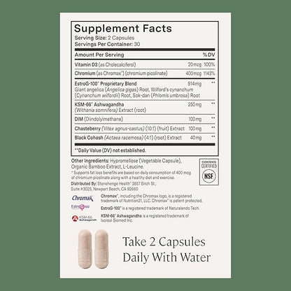 Stonehenge Health for Women Menopause Support for Peri + Menopause + Post - Mood, Energy, Stress, Hot Flashes, Night Sweats, Sleep & Cortisol, Chromax Chromium, Vitamin D3, KSM-66 Ashwagandha Extract