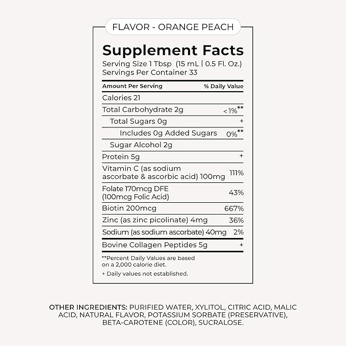 MAËLYS Super Charged Liquid Collagen for Women - Collagen Peptides Supplement with Biotin for Hair, Skin and Nails - Orange Peach (Pack of 2)