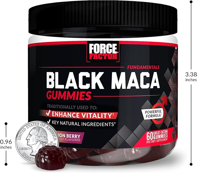 Force Factor Black Maca Gummies, 2-Pack, Black Maca Root to Enhance Male Vitality, Increase Energy & Strength, with BioPerine for Superior Absorption, Delicious Passion Berry Flavor, 120 Gummies