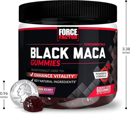 Force Factor Black Maca Gummies, 2-Pack, Black Maca Root to Enhance Male Vitality, Increase Energy & Strength, with BioPerine for Superior Absorption, Delicious Passion Berry Flavor, 120 Gummies