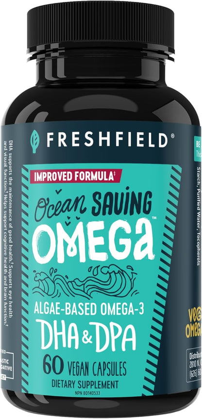 Freshfield Omega 3, DHA Supplements, Potent 1 per Day Formula, Algae (Algal) Oil, Vegan Omega, Ocean Saving Fish Oil Alt, Sustainable, Concentrated DHA per Capsule, w/DPA