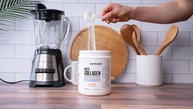 NutraBio Multi Collagen Powder- Hydrolyzed Collagen Peptides for Glowing Hair & Skin- Grass-Fed- Collagen Powder for Women and Men- 45 Servings- Vanilla