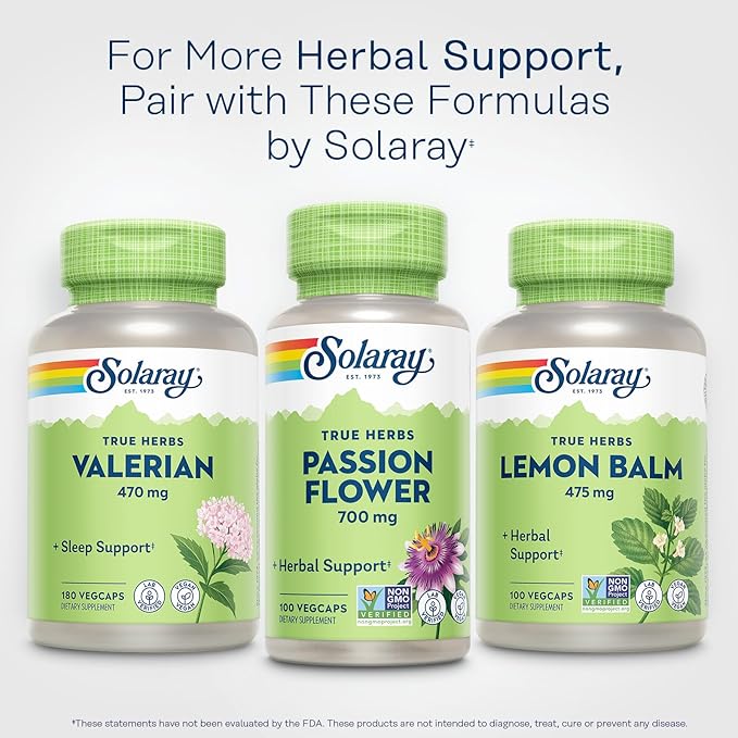 SOLARAY Passion Flower 700 mg Whole Aerial - Soothing Herbal Support - Passion Flower Capsules - Vegan, Non-GMO, 60-Day Guarantee, Lab Verified - 50 Servings, 100 VegCaps