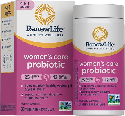 Renew Life Probiotics for Women, 25 Billion CFU Guaranteed, Probiotic Supplement for Digestive, Vaginal & Immune Health, Shelf Stable, Soy, Dairy & Gluten Free, 30 Capsules