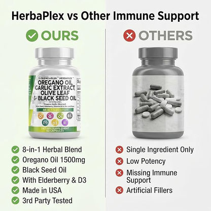 Clean Nutra Oregano Oil with Black Seed Oil Garlic Olive Leaf Extract - Oil of Oregano Capsules Immune Support Carvacrol & Thymoquinone Supplement for Women and Men + Elderberry Vitamin D3 & Zinc