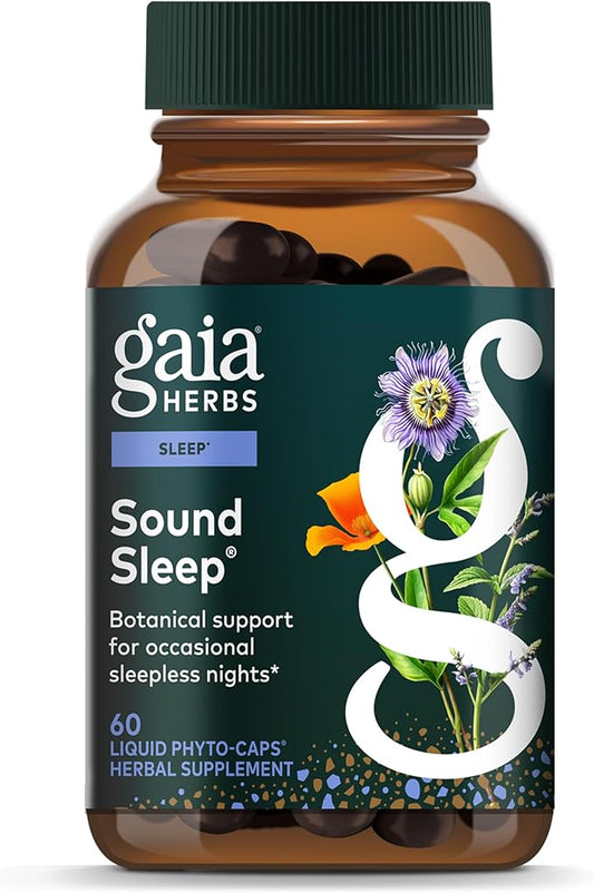 Gaia Herbs Sound Sleep - Sleep Support Supplement - Herbal, Plant-Powered Support for Calm & Relaxation* - Valerian Root, Passionflower & More - 60 Vegan Liquid Phyto-Capsules (20 Servings)
