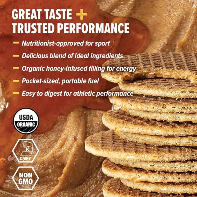 Honey Stinger Organic Almond Butter Maple Waffle, Energy Stroopwafel for Exercise, Endurance and Performance, Sports Nutrition for Home & Gym, Pre and Post Workout, 16.96 Ounce (Pack of 16)