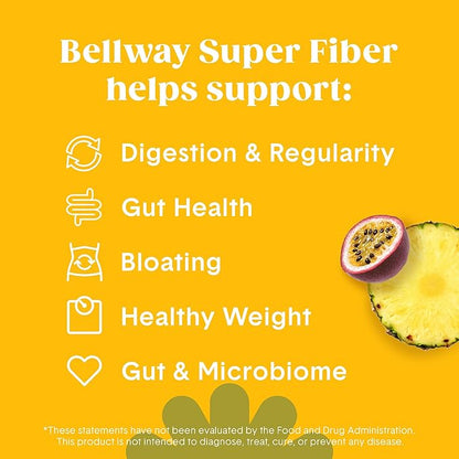 Bellway Super Fiber Powder + Fruit, Sugar Free Organic Psyllium Husk Powder Fiber Supplement for Regularity, Bloating Relief & Digestive Health, Plant-Based, Pineapple Passion Fruit (50 Servings)