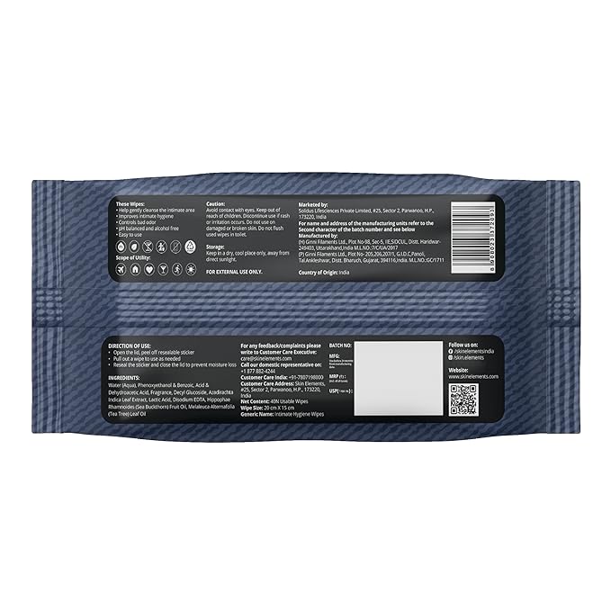 Skin Elements Intimate Hygiene Wipes | Unisex | pH Balanced Wet Wipes | Tea Tree Oil & Neem Extracts | 40 Intimate Hygiene Wet Wipes | For Pre and Post Intimacy