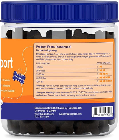 PupGrade Joint Support Supplement for Dogs - Glucosamine + Chondroitin with MSM and Perna - Supports Normal Hip & Joint Health for Occasional Discomfort, Beef Flavor - 60 Soft Chews