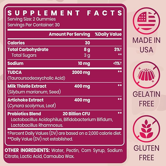 Premium TUDCA Bile Salts Gummies - 2000mg High Potency Liver Support Supplement, Liver Detox & Repair with Milk Thistle, Artichoke, Probiotics - Vegan, 30 Servings