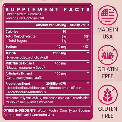 Premium TUDCA Bile Salts Gummies - 2000mg High Potency Liver Support Supplement, Liver Detox & Repair with Milk Thistle, Artichoke, Probiotics - Vegan, 30 Servings