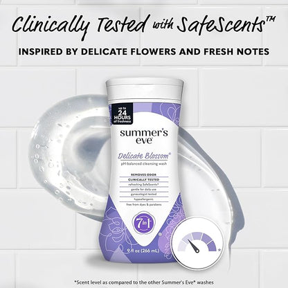 Summer’s Eve Feminine Wash, Delicate Blossom, Daily pH-Balanced Body Wash for Women, Feminine Care to Remove Vaginal Odor, Gynecologist Tested, 9 Fl Oz, Pack of 12