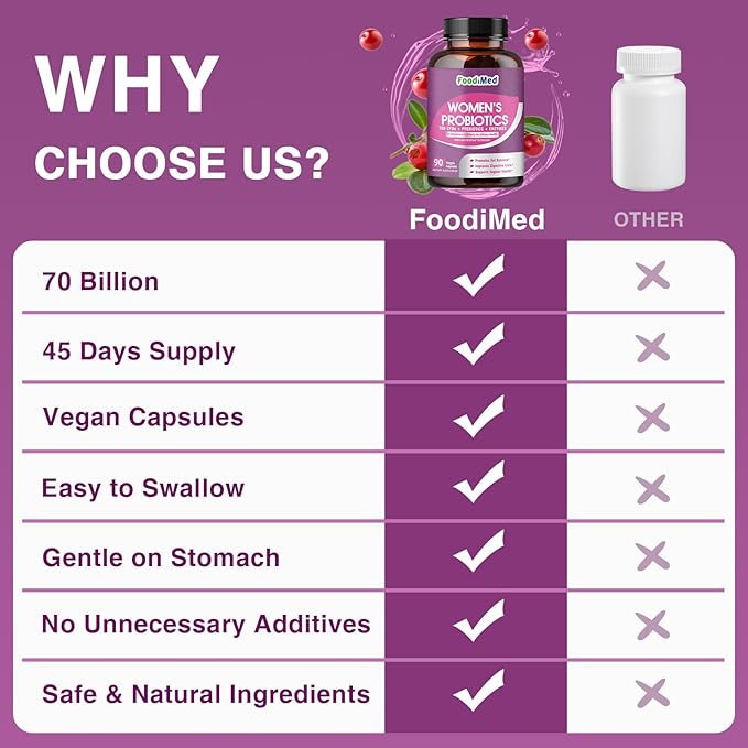 Probiotics for Women Digestive Health, 70 Billion CFUs Womens Probiotic with Digestive Enzymes & Prebiotics & Cranberry for Gut, Immune & Urinary Tract Balance, Delayed-Release, 90 Veggie Capsules