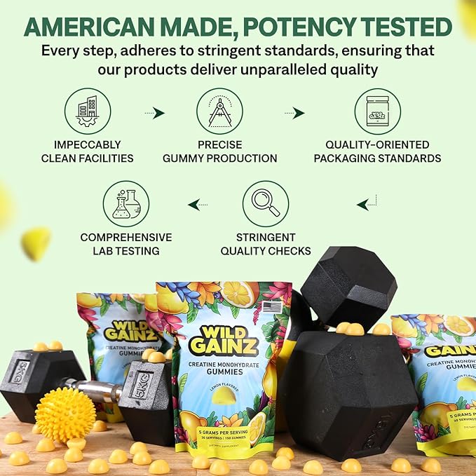 Creatine Monohydrate Gummies 5g - Made in USA - Pre Workout Creatine Chews for Women & Men, Vegan Creatine Gummy Candy, Chewable Nutritional Supplements, NSF Certified (Lemon, 150 Count)
