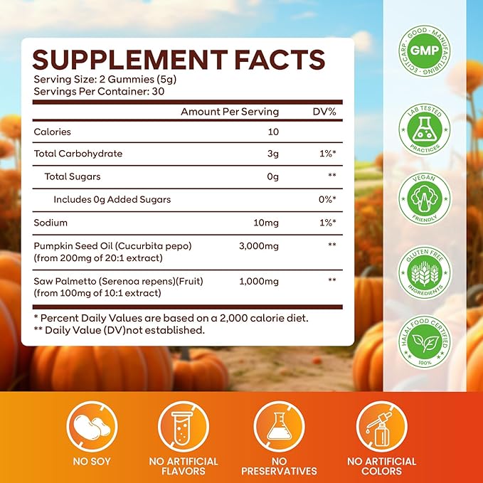 2 Pack Pumpkin Seed Oil Gummies with Saw Palmetto, 3000mg Per Serving Pumpkin Seed Oil Supplement for Hair Growth, Skin Health, High Pure Extract for Women & Men, Raspberry Flavor, 120 Count