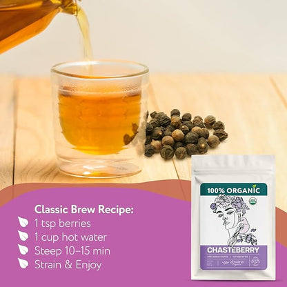 Organic Chasteberry Tea (4 oz.) – Vitex Agnus-cactus Herb - Chaste Tree Berry Tea for Women’s Balance – Supports Hormonal Harmony, PMS & Cycle Comfort