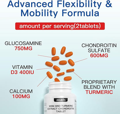 Turmeric Glucosamine MSM Joint Supplement for Men & Women, Plus Vitamin D3, Collagen Type II & Hyaluronic Acid, Supports Joint Comfort, Flexibility & Mobility, 60 Tablets (30-Day Supply)