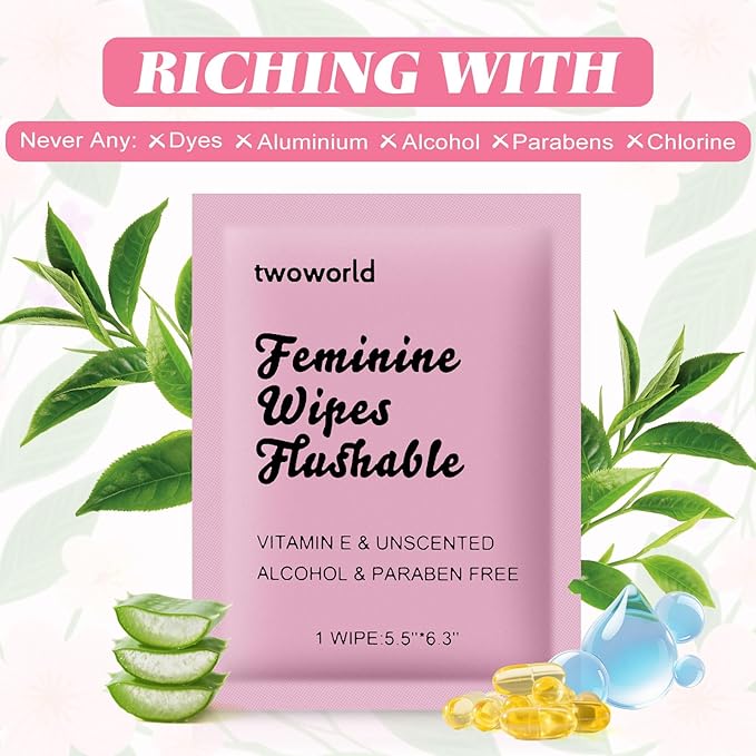 Feminine Wipes Individually Wrapped, Flushable Wipes Travel,Feminine Care Vaginal Wipes for Adult,Women, Girl and Homeless (Pack of 100,Unscented)