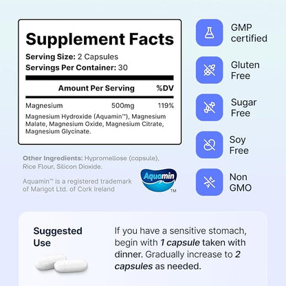 Spectrum 5 Magnesium Complex for Women & Men | Patented Aqua-Ionic® 5X Absorption Technology | 500mg Glycinate, Citrate, Malate + 72 Trace Minerals | Deep Sleep, Leg Cramp Relief & Calm | Non-Laxative