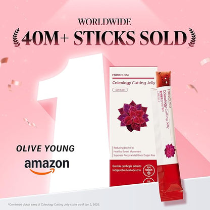 FOODOLOGY Coleology Cutting Stick Jelly (Pomegranate) – Dietary Fiber Supplement for Healthy Weight Management, Chia Seeds & Garcinia Cambogia, Korean Beauty with Collagen – 10 Sticks (Pack of 3)