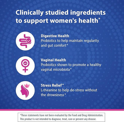 Florastor Probiotics for Women, Digest and De-Stress, Probiotics for Digestive Health, Vaginal Probiotic, and L-Theanine for Mind and Body Wellness, 60 Capsules