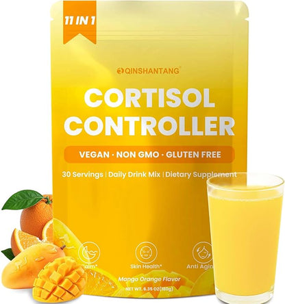 Cortisol Drink Powder, Cortisol Supplements for Women | Magnesium Glycinate, Ashwagandha, L-Theanine & Lion’s Mane | Relaxation, Focus & Stress Balance | Mango Orange Flavor | 30 Servings