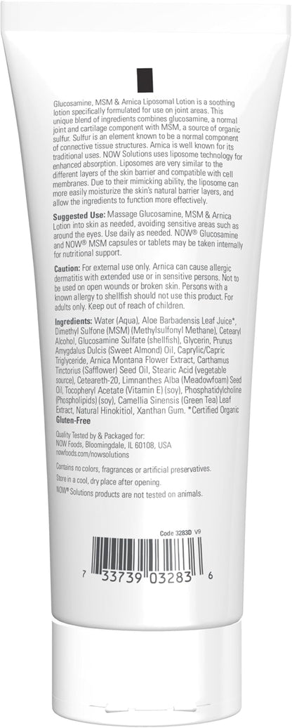 NOW Foods Solutions, Glucosamine, MSM and Arnica Liposome Lotion, For Joint Areas, Liposome Technology for Enhanced Absorption, 8-Ounce