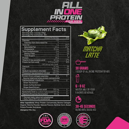 Forzagen All in One Protein for Her, Protein Powder for Women with Collagen Peptides (2 Pound (Pack of 1), Matcha Latte)