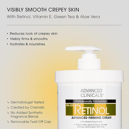 Advanced Clinicals Retinol Body Lotion + Retinol Serum 2PC Skincare Set For Women & Men Helps Diminish Appearance Of Crepey Skin | Face Serum & Body Cream Visibly Improves Look Of Wrinkles & Sagging
