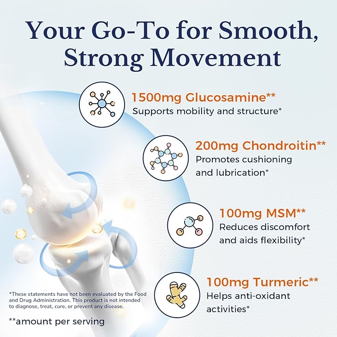 Vitalitown Glucosamine Chondroitin MSM | Collagen, Boswellia, Turmeric, Hyaluronic Acid, Bromelain | Triple Action+ Formula | 12 Ingredients | 90 Tablets, No Shellfish