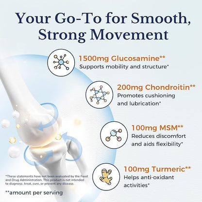 Vitalitown Glucosamine Chondroitin MSM | Collagen, Boswellia, Turmeric, Hyaluronic Acid, Bromelain | Triple Action+ Formula | 12 Ingredients | 240 Tablets, No Shellfish