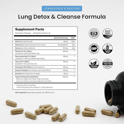 NutraChamps Mullein Leaf Extract for Lung Detox Extra Strength Lung Cleanse for Smokers, Mullein Capsules Lung Support Supplement for Respiratory Lung Health