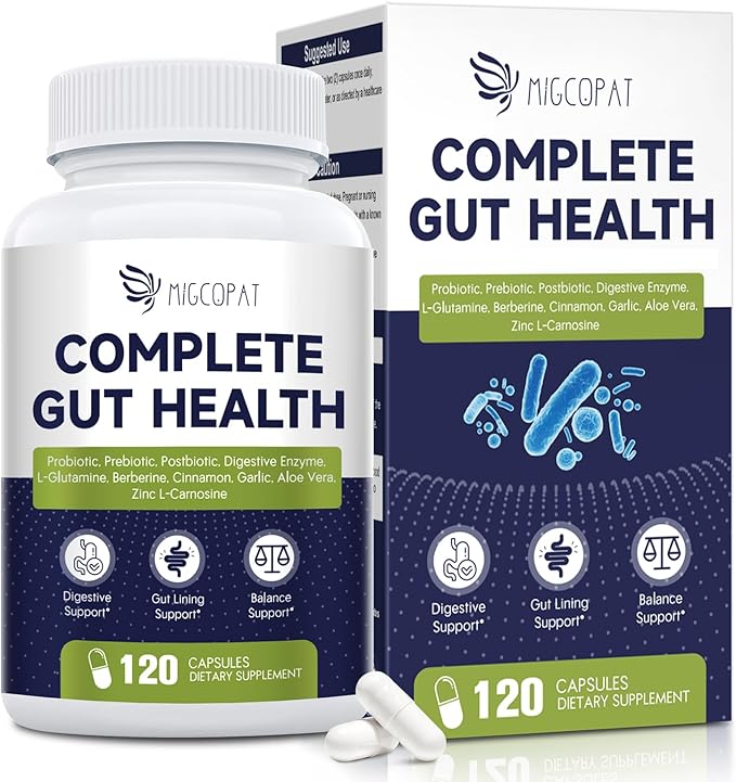 Probiotic Prebiotic, Postbiotic & Digestive Enzymes for Digestive Health, 80 Billion CFU Probiotics Complete Gut Support with Berberine, Cinnamon, L-Glutamine, for Men & Women, 120 Capsules