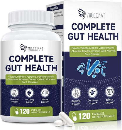 Probiotic Prebiotic, Postbiotic & Digestive Enzymes for Digestive Health, 80 Billion CFU Probiotics Complete Gut Support with Berberine, Cinnamon, L-Glutamine, for Men & Women, 120 Capsules