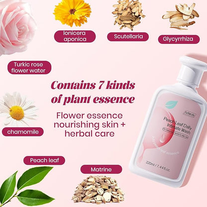 Peach Leaf Feminine Wash For intimate area Hygiene and Itchy, pH Balanced Body Wash with Lactic Acid For Sensitive Skin, Gentle Hydration, Odor Neutralization & Daily Hygiene, 220ml/7.44oz