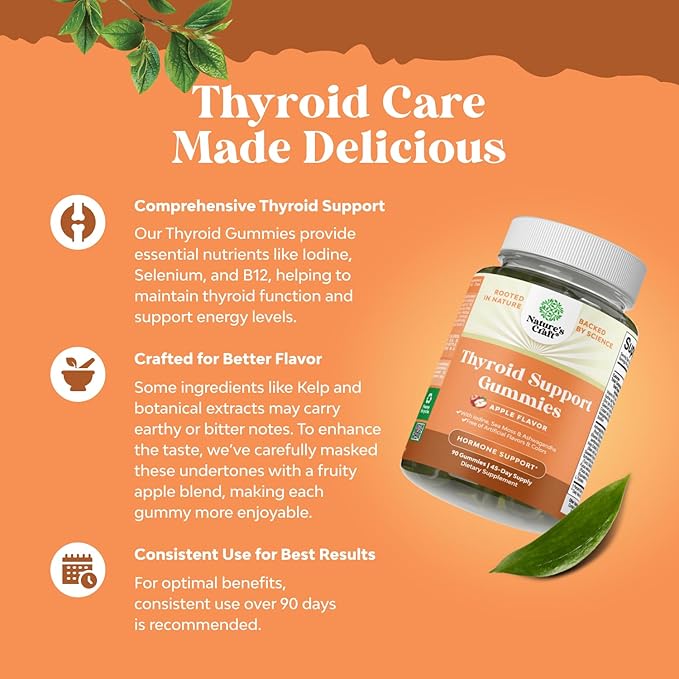 Vegan Thyroid Support Gummies with Sea Moss - Thyroid Support Gummies for Comprehensive Support for Men and Women with Iodine Selenium and Other Potent Vitamins - Gelatin-Free Non-GMO - 90 Count