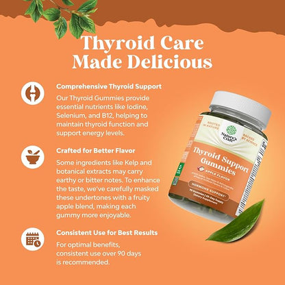 Vegan Thyroid Support Gummies with Sea Moss - Thyroid Support Gummies for Comprehensive Support for Men and Women with Iodine Selenium and Other Potent Vitamins - Gelatin-Free Non-GMO - 90 Count