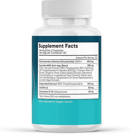 NAD+ Supplement - Liposomal + Resveratrol for Women & Men, Astaxanthin, CoQ10, Alpha Lipoic Acid, Green Tea, Urolithin - 180 Capsules