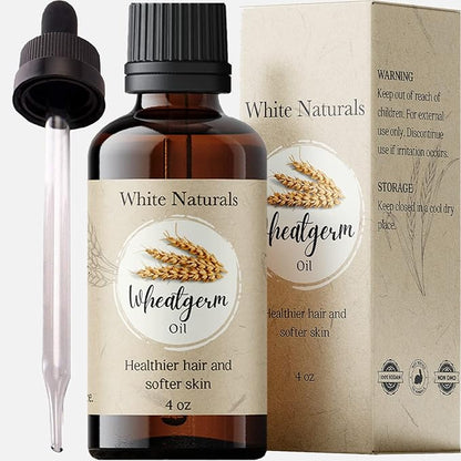 White Naturals Wheatgerm Carrier Oil, Cold-pressed Unrefined, Organic 100% Pure, Wheat Germ, Rich in Vitamin E, For Skin, Hair, Nails & Stretch Marks