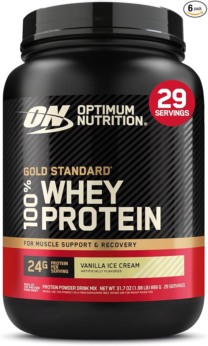 Optimum Nutrition Gold Standard 100% Whey Protein Powder, Vanilla Ice Cream, 2 Pound (Packaging May Vary) (Pack of 6)