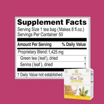 Hyleys Slim Tea Weight Loss Herbal Supplement with Pineapple - Cleanse and Detox - 50 Tea Bags (6 Pack)
