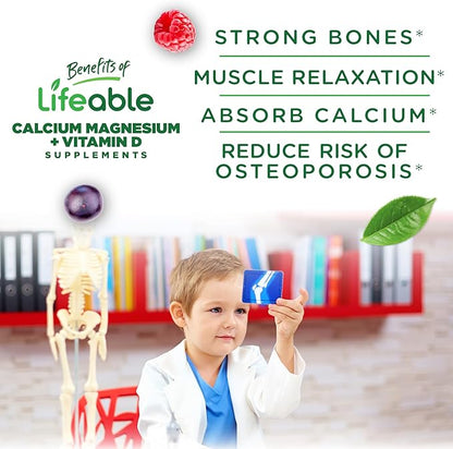 Lifeable Kids Calcium Magnesium Zinc Gummies | Calcium with Vitamin D3 | Great Tasting Calcium Supplements for Kids | Calcium Gummies for Bone Health | 90 Gummies