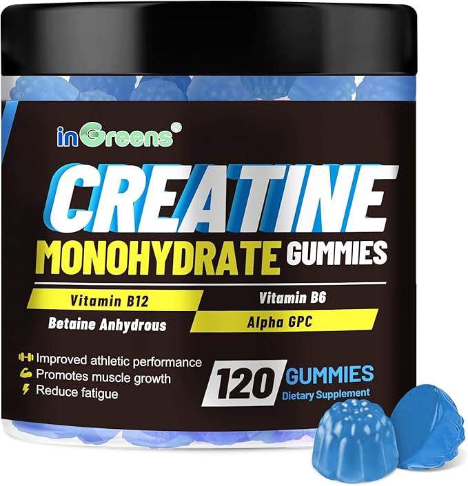 inGreens Creatine Monohydrate Gummies 6g per Serving, Sugar Free Creatine Supplements for Men & Women, Chewable Creatine for Muscle Growth, Strength, Energy & Recovery, Gluten Free, 120 Count