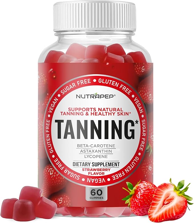NutraPep Tanning Gummies for Women - Self Tan Bronzing Supplement that Work Without Sun - No Sugar Vegan with Astaxanthin Lycopene Beta Carotene Vitamins - Glow Up Skin Health Daily Oral Tanning Chews