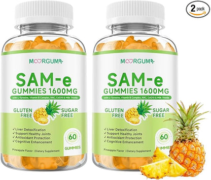 SAM-e L-Tyrosine Gummies with NAC, CoQ10 & Vitamin B Complex, 1600mg SAM-e, 1500mg L-Tyrosine Supplement for Energy, Cellular Antioxidant Support, Emotional Well-Being Support, 120 Count