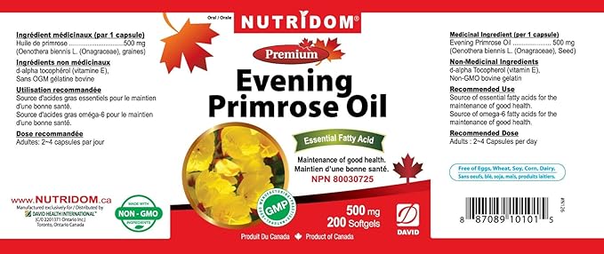 Nutridom Evening Primrose Oil Omega-6 & GLA 500mg 200Softgels