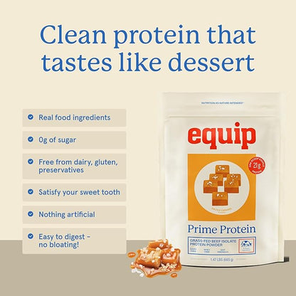 Equip Foods Prime Protein Powder | Clean, Grass Fed Beef Protein Powder, Carnivore Protein Isolate | Paleo, Keto Friendly, Gluten & Dairy Free, Helps Build & Repair Tissue| 30 Servings, Salted Caramel