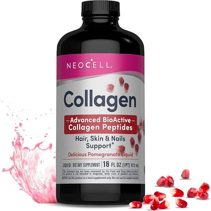 NeoCell Liquid Collagen, Skin, Hair, Nails and Joints Supplement, Includes Fruit Juice Concentrates and Green Tea Blend, Pomegranate, 16 oz., 1 Bottle